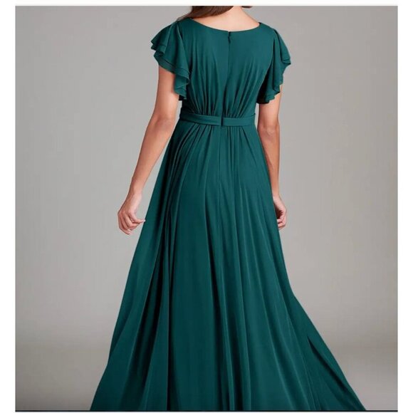 Azazie Daphne Bridesmaid Dress Peacock Teal Maxi Gown NWT Size A12 - Picture 3 of 16